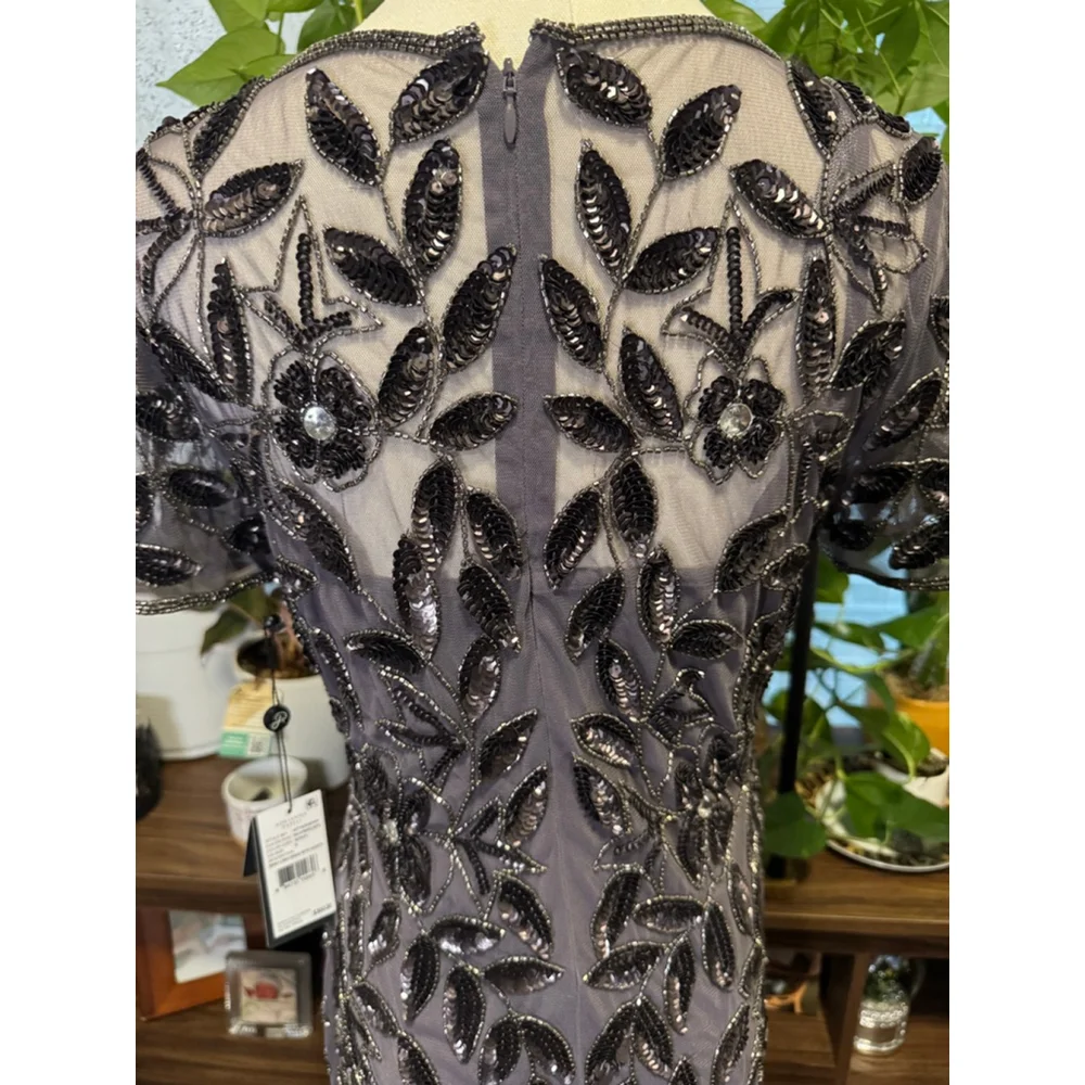 Women's Adrianna Papell Beaded Moonscape Maxi Dress US 6 Grey Black - Picture 10 of 13